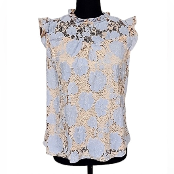 ❎💲SOLD 💲❎ NWT Nude & Periwinkle lined Floral Lace Sleeveless Blouse sz L - Picture 2 of 16